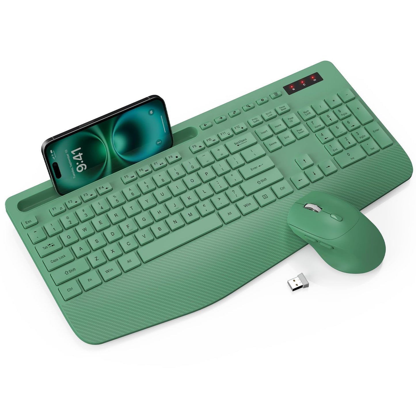 Wireless Keyboard and Mouse Combo - Full-Sized Ergonomic Keyboards with Wrist Rest, Phone Holder, Sleep Mode, Silent 2.4GHz Cord