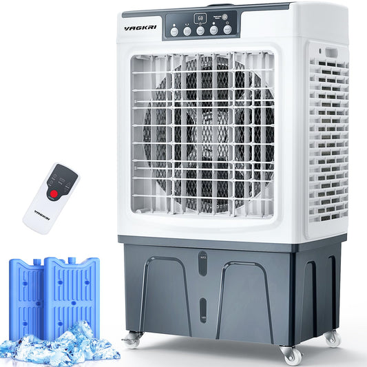VAGKRI 2100CFM Evaporative Cooler with Remote, 120° Oscillation, 3 Speeds, 24H Timer, White, Model VA-EC01