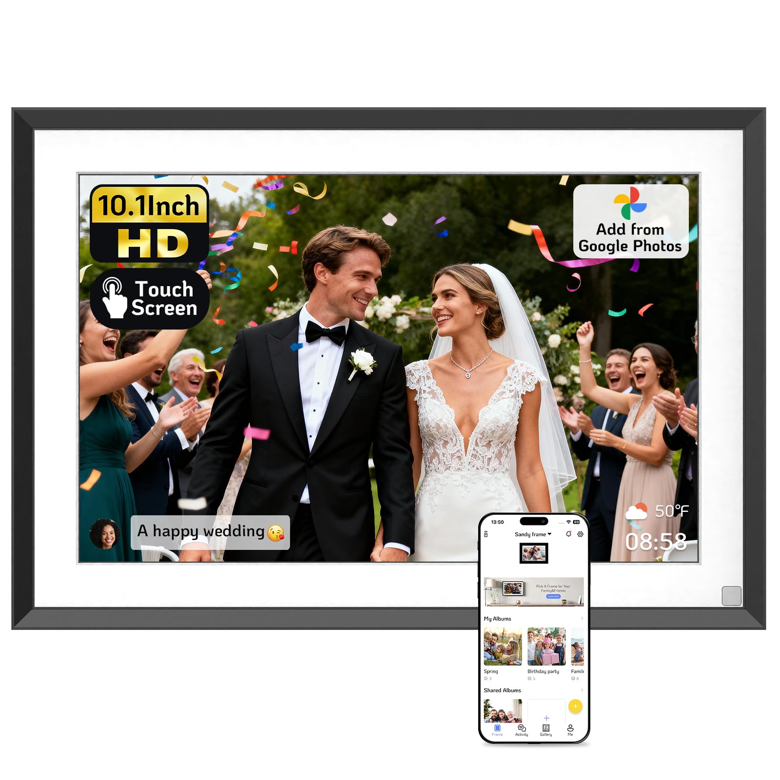 NexFoto 10.1 Digital Picture Frame 64GB, HD Touchscreen WiFi Electronic Photo Frame, Add Pics from Google Photos, Share Photos/V