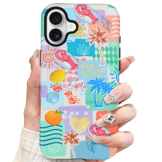 SOKAD Magnetic Beach Collage Phone Case for iPhone 17, Cute Sea Summer Collage Pattern Compatible with Magsafe Matte Protective