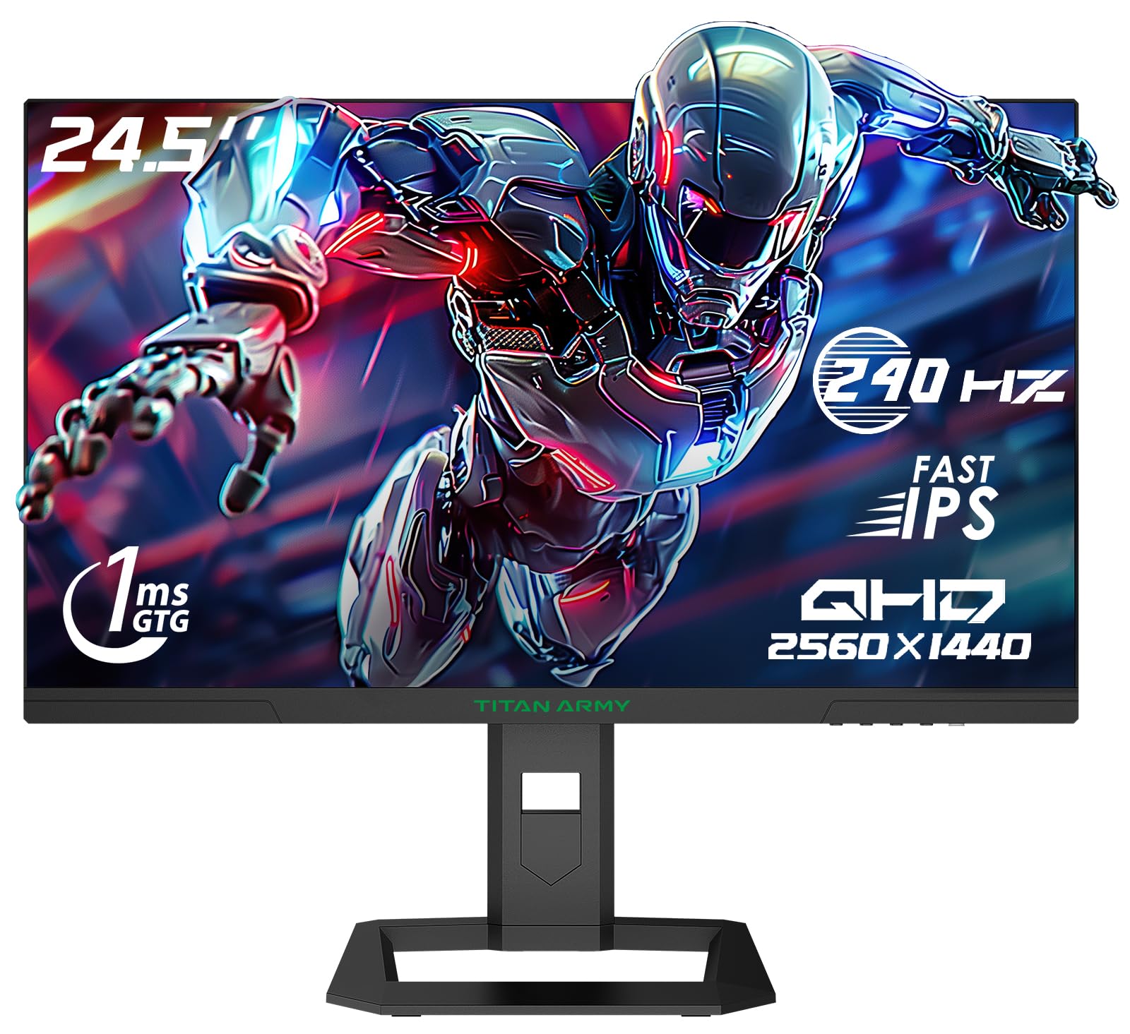 TITAN ARMY 24.5 Inch 240Hz 1440p Gaming Monitor, QHD 2560 x 1440p Fast IPS Panel 1ms GTG Response Time, Adaptive Sync, 126% sRGB
