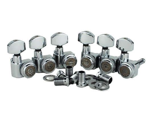Eddaray 6 In-line Guitar Locking Tuners, 1:18 Gear Ratio Lock String Tuning Key Pegs Machine Heads Replacement, Chrome
