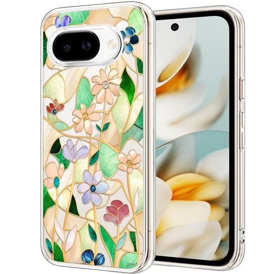Unov Case for Pixel 9a Case Clear with Design Soft TPU Shock Absorption Slim Embossed Pattern Protective Back Cover (Stained Gla