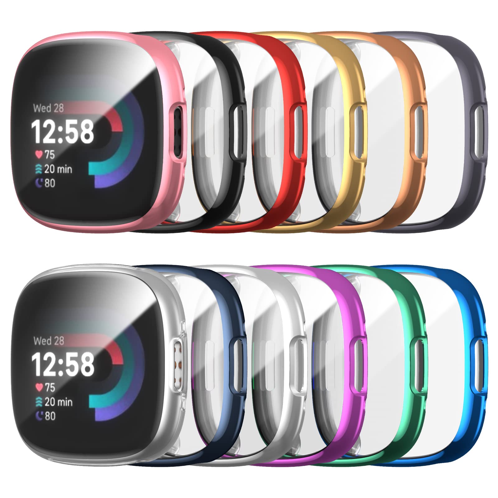 Haojavo 12 Pack Case for Fitbit Versa 4 Sense 2 with Screen Protector, Haojavo Soft TPU Full Protective Cover Ultra-Thin Scratch