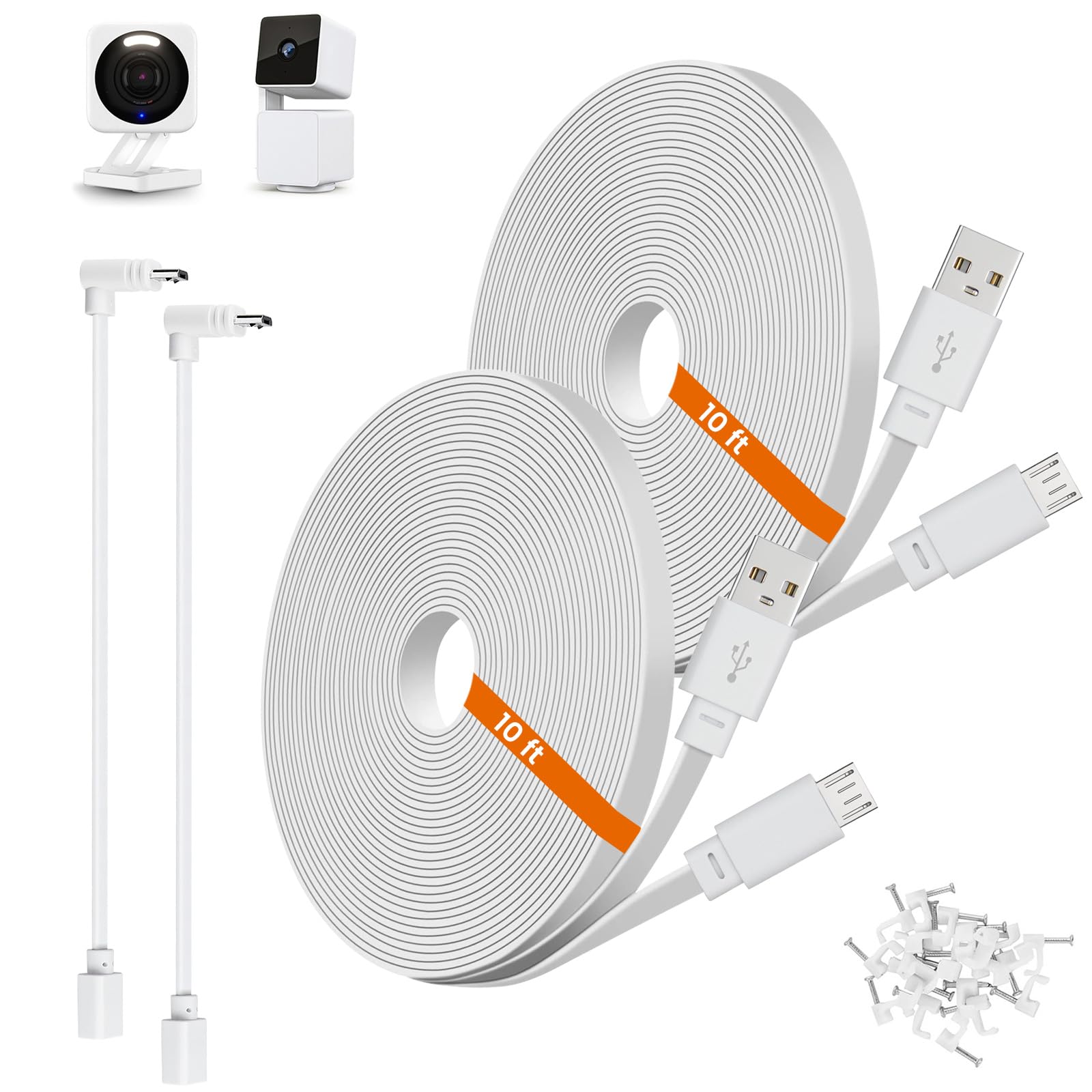 2-Pack 10ft Power Extension Cable Compatible with Wyze Cam v4, Wyze Cam Pan v3, Wyze OG, v3 and v3 Pro Security Cameras - 3m Lon