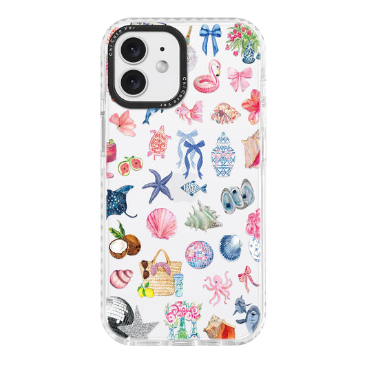 ChiCaseVer for iPhone 11 Case, Tropical Beach Collage Pattern with Shells & Flamingos, Military-Grade Drop Protection, Colorful