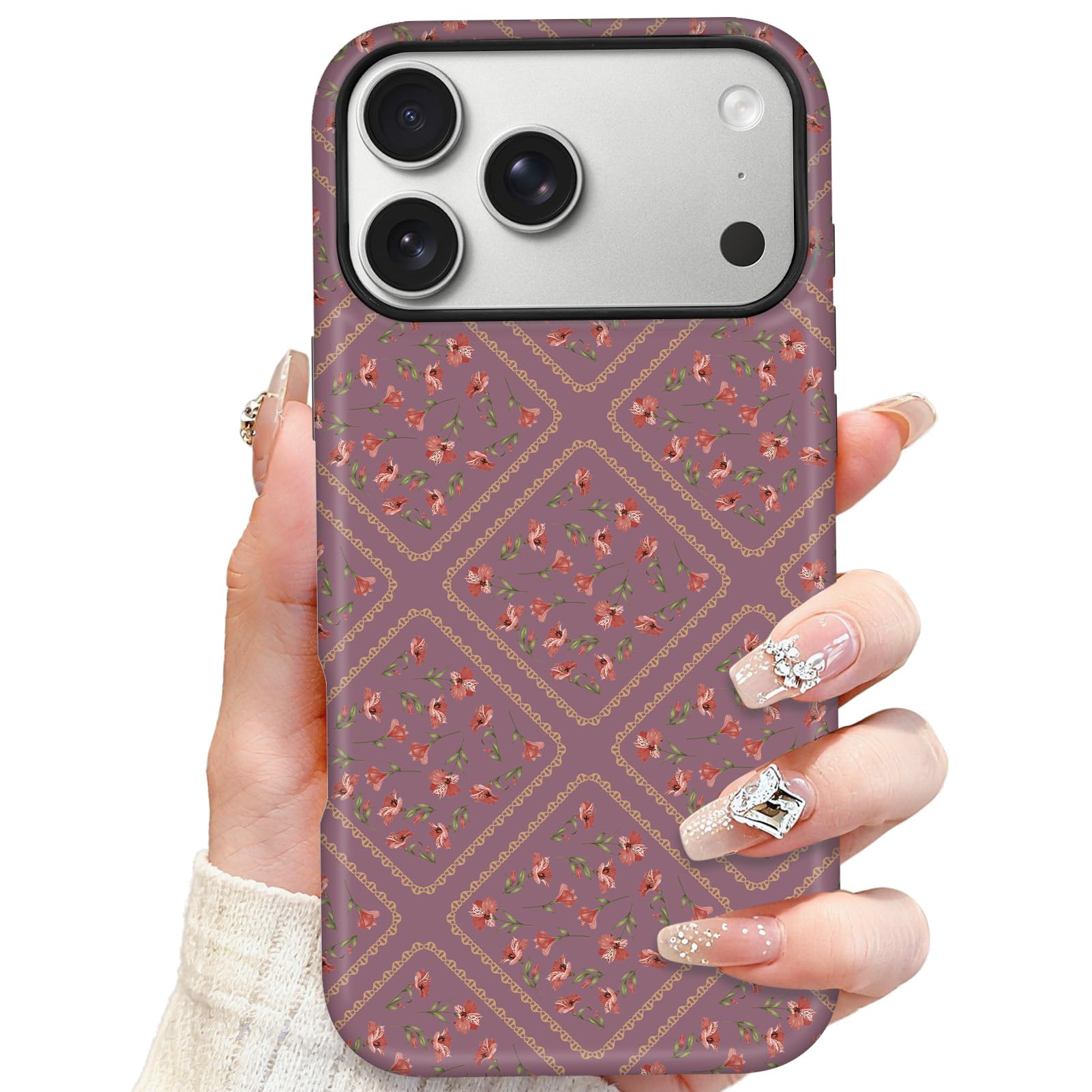 SOKAD Magnetic Floral Phone Case for iPhone 17 Pro Max, Vintage Purple Flower Pattern Compatible with Magsafe Matte Protective C