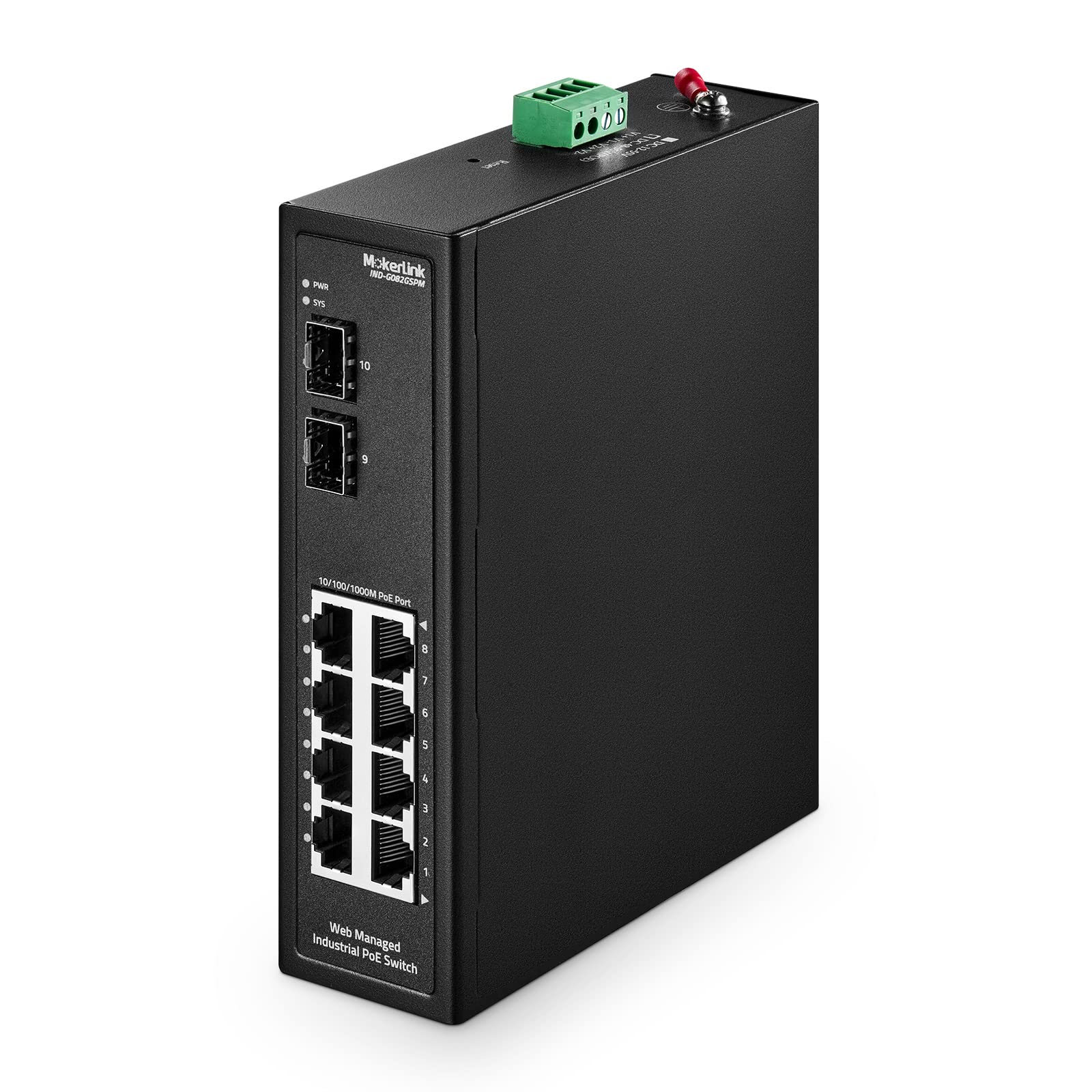 MokerLink 8 Port PoE Gigabit Industrial DIN-Rail Ethernet Switch Managed, 2 SFP Ports, IEEE802.3af/at, 20Gbps Switching Capacity