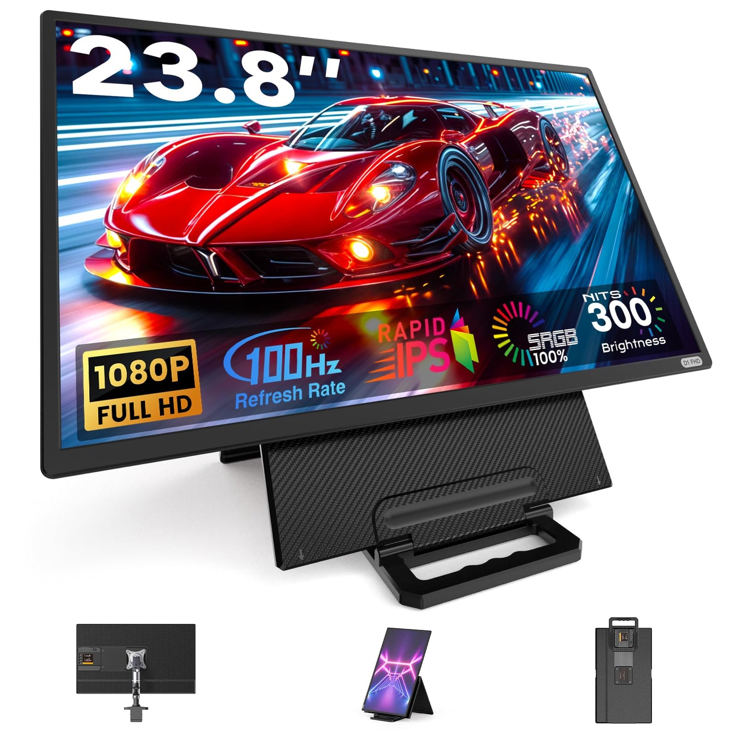 Laptop Screen Extender, 23.8 1080P FHD 100HZ IPS Portable Monitor, Travel Monitor for Work Home Gaming, Landscape & Portrait D