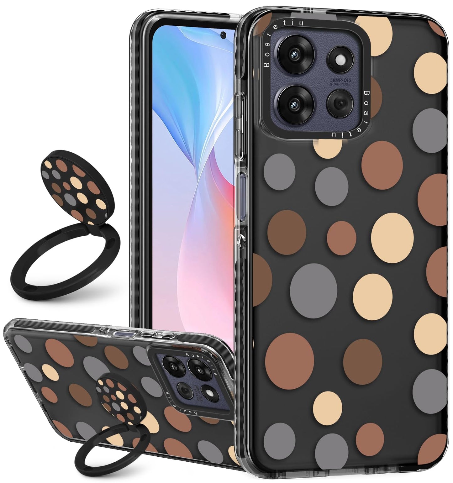 Boaretiu for Motorola Moto G Power/Play 2025 Case - with Stand Cute Kawaii Fashion 360 Rotate Ring Holder Kickstand Jihe Miki fo