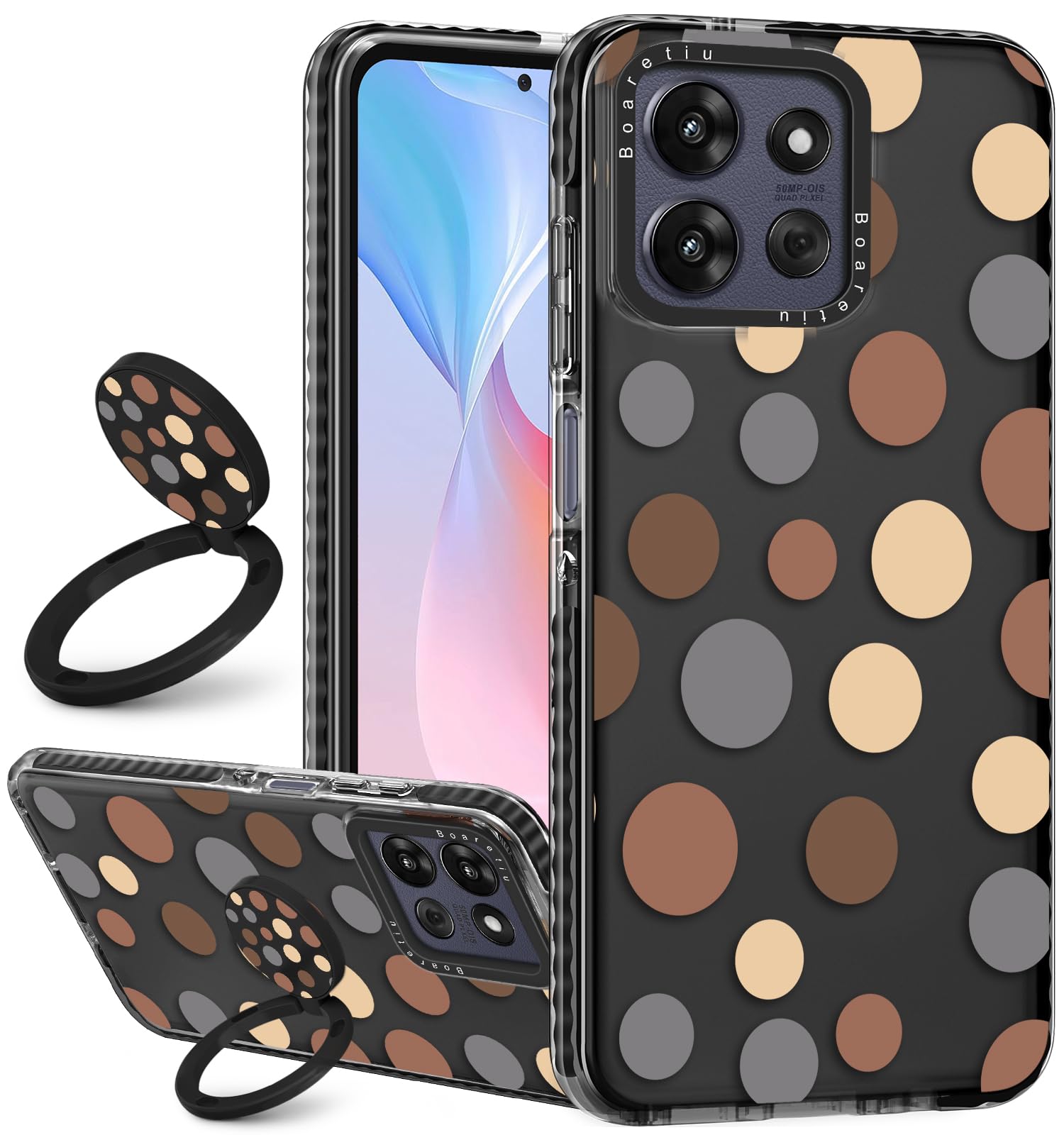Boaretiu for Motorola Moto G Power/Play 2025 Case - with Stand Cute Kawaii Fashion 360 Rotate Ring Holder Kickstand Jihe Miki fo