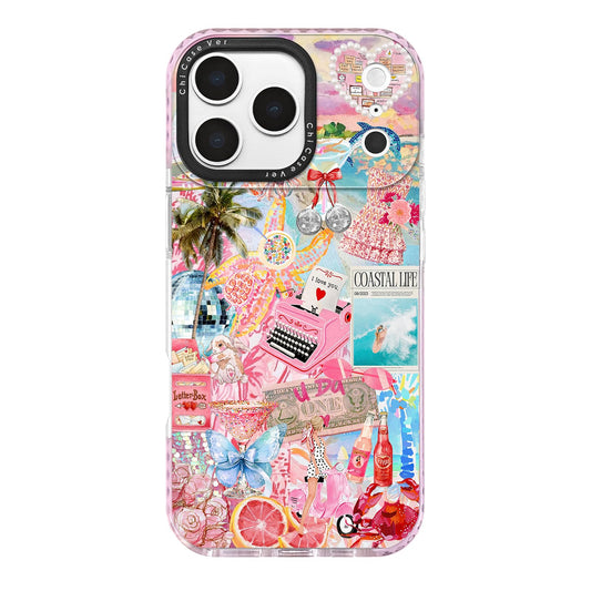 ChiCaseVer for iPhone 17 Pro Max Case, Coastal Life Pattern with Tropical Collage, Military-Grade Drop Protection, Pink Paradise