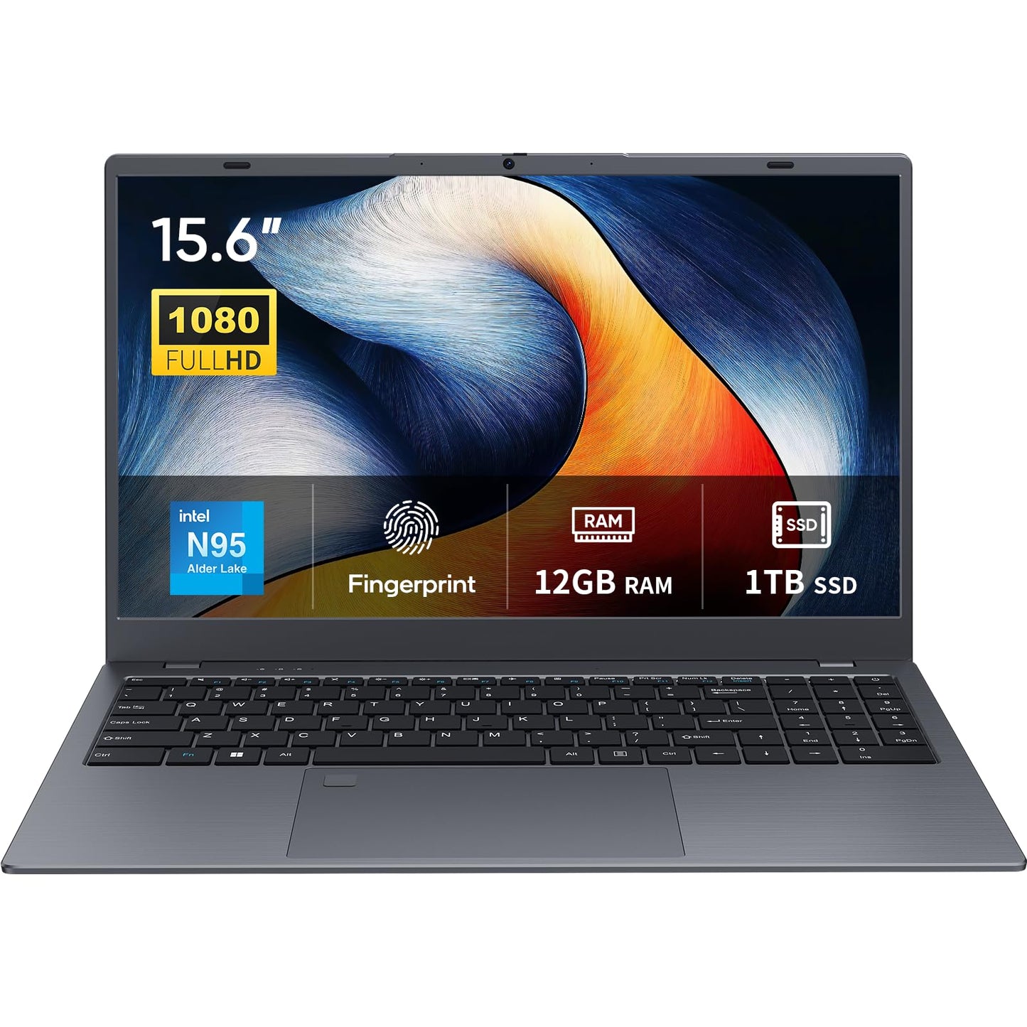 BiTECOOL 15.6 Laptop, 12GB LPDDR5 RAM, 1TB NVMe SSD, N95 Quad Core (up to 3.4GHz), FHD IPS Display, 2.4G/5G WiFi, BT5.0, Fingerp