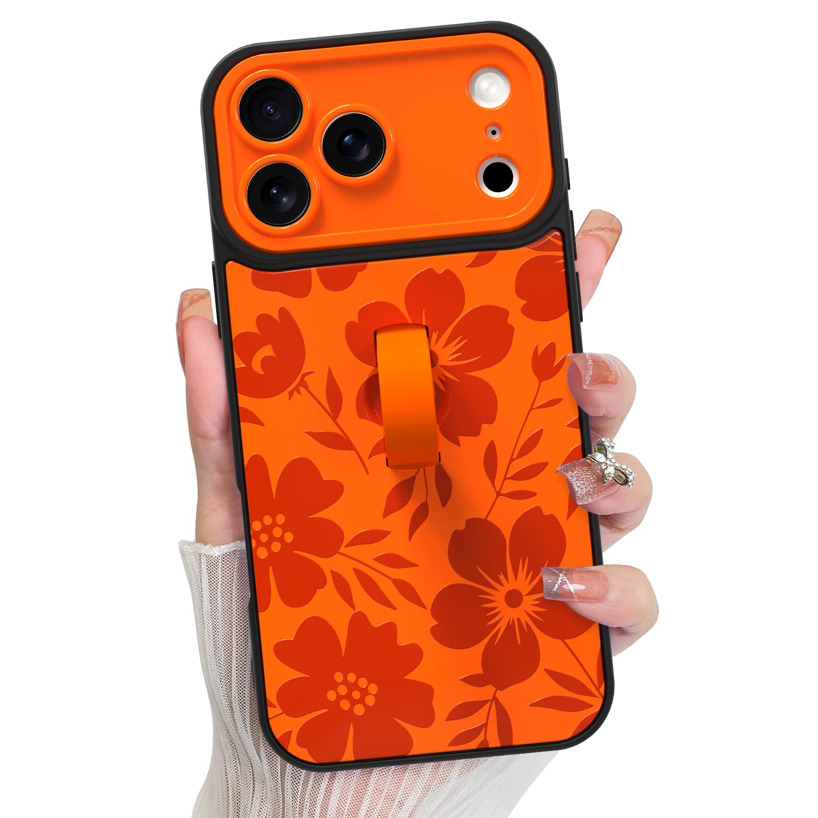 KANGHAR Compatible with iPhone 17 Pro Max Case, Silicone Flower Floral Cute Pattern, Wristband Kickstand Camera Protection Soft