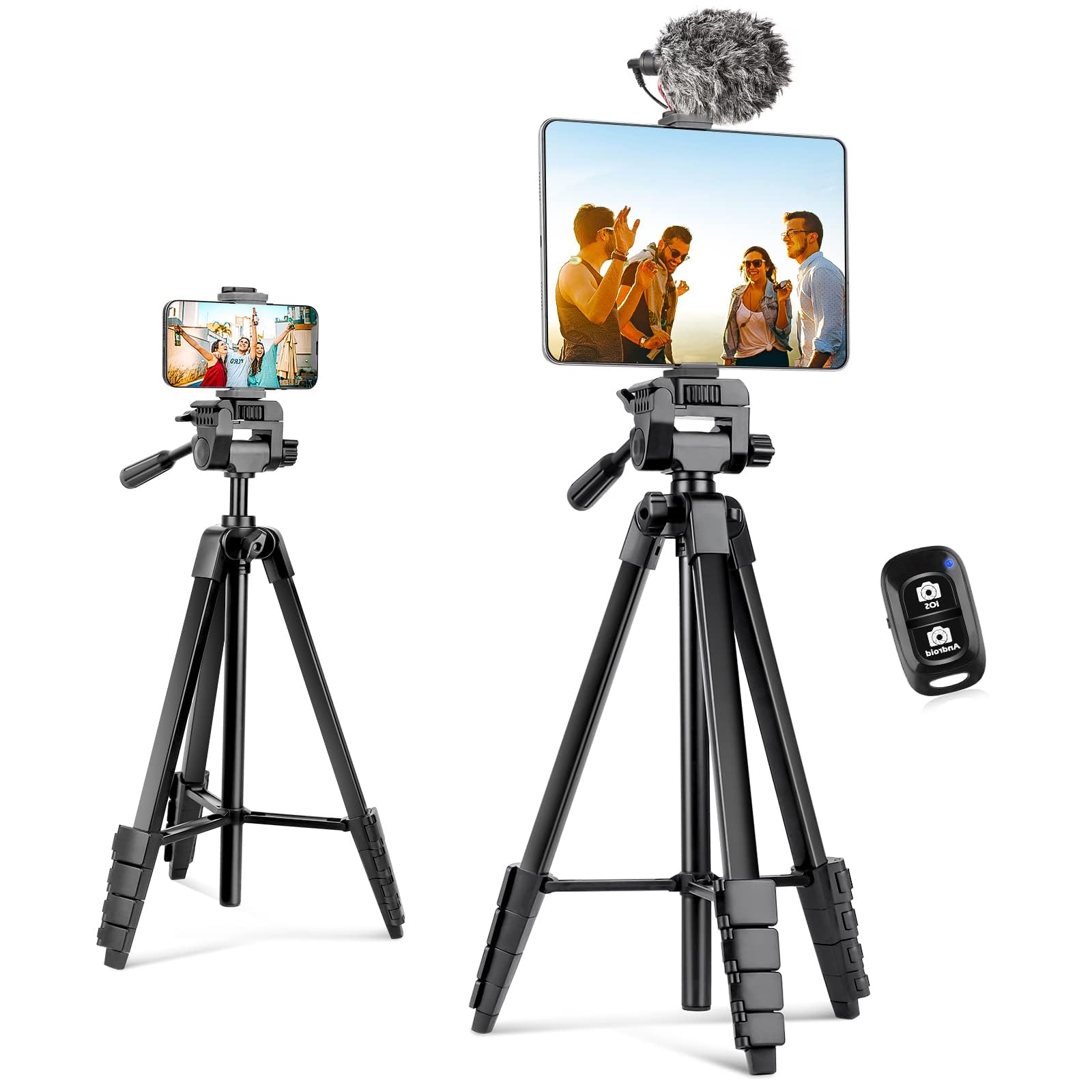 Aureday Phone Tripod Stand, 64    Extendable Cell Phone&Camera Tripod with Wireless Remote and Phone Holder, Aluminum iPad Tripo
