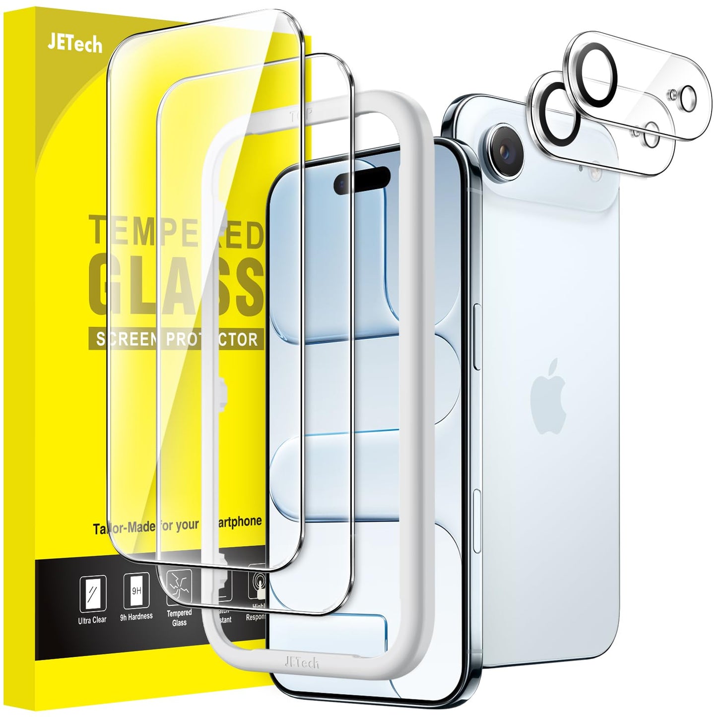 JETech Screen Protector for iPhone Air with Camera Lens Protector, Easy Installation Tool, 9H Hardness Tempered Glass Film, HD C