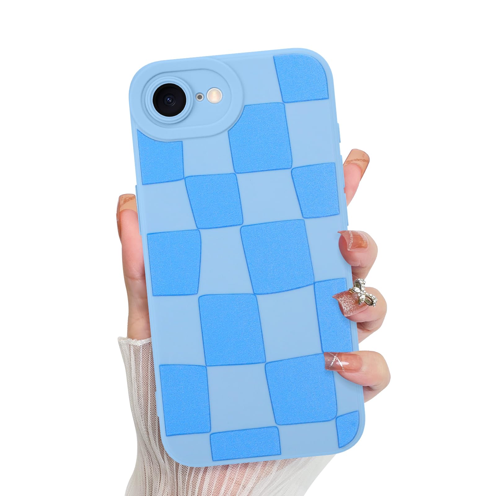 KANGHAR Compatible with iPhone 16E Case, Silicone Checkered Cute Pattern, Camera Protection Soft Slim Phone Case for Phone Case
