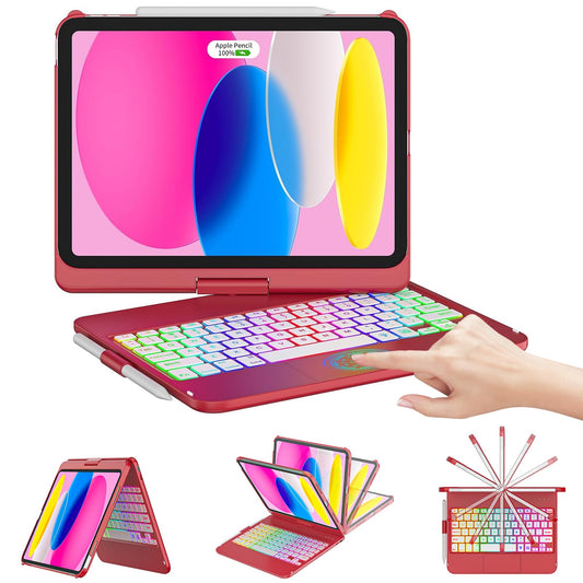 CC Store for iPad (A16) 11th 10th Generation Case with Keyboard - 7 Color Backlit 360 Rotatable Multi-Touch Track Pencil Holde f