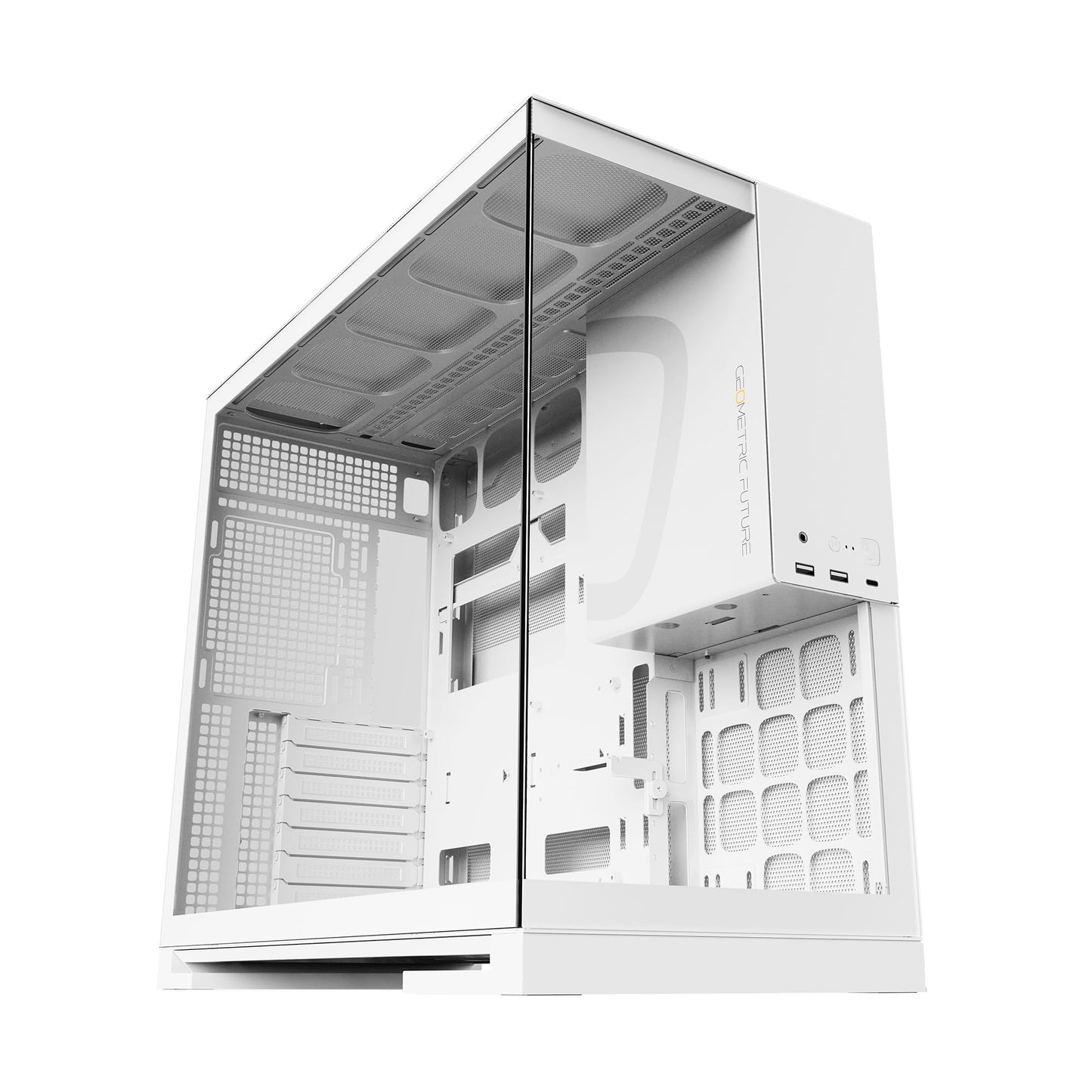 Geometric Future M5 Tempered Glass Mid Tower, E-ATX/ATX Gaming Case, 1.2mm Steel, Type C, Toolless Panels, Support 420/360 Radia