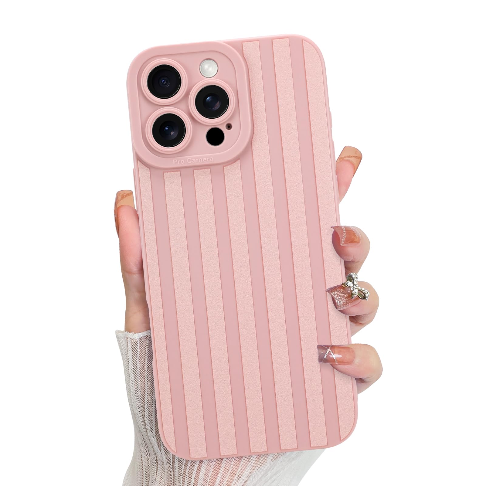 KANGHAR Compatible with iPhone 16 Pro Case, Silicone Stripes Cute Pattern, Camera Protection Soft Slim Phone Case for Phone Case