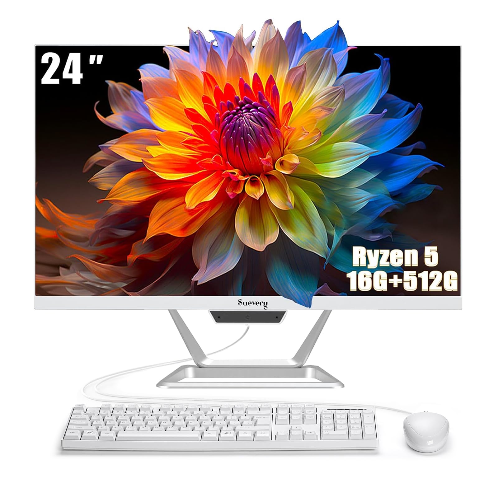 suevery All-in-One PC 24 AIO Desktop Computer AMD Ryzen5 512G SSD DDR4 16G RAM 1080P Gaming PC 23.8 FHD Business Display for Hom