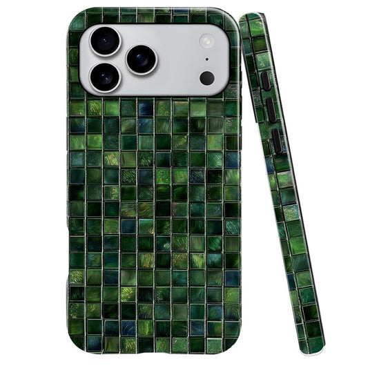 DJSOK Compatible with iPhone 17 Pro Max,Glossy PC Anti-Scratch Shockproof Case - Aesthetic Toned Tiles Green Glass