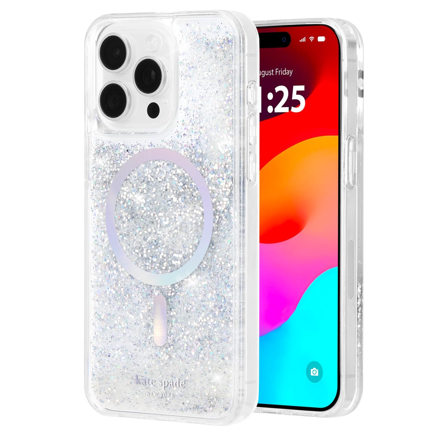 Kate Spade New York iPhone 15 Pro Case, Compatible with MagSafe - Liquid Glitter Iridescent