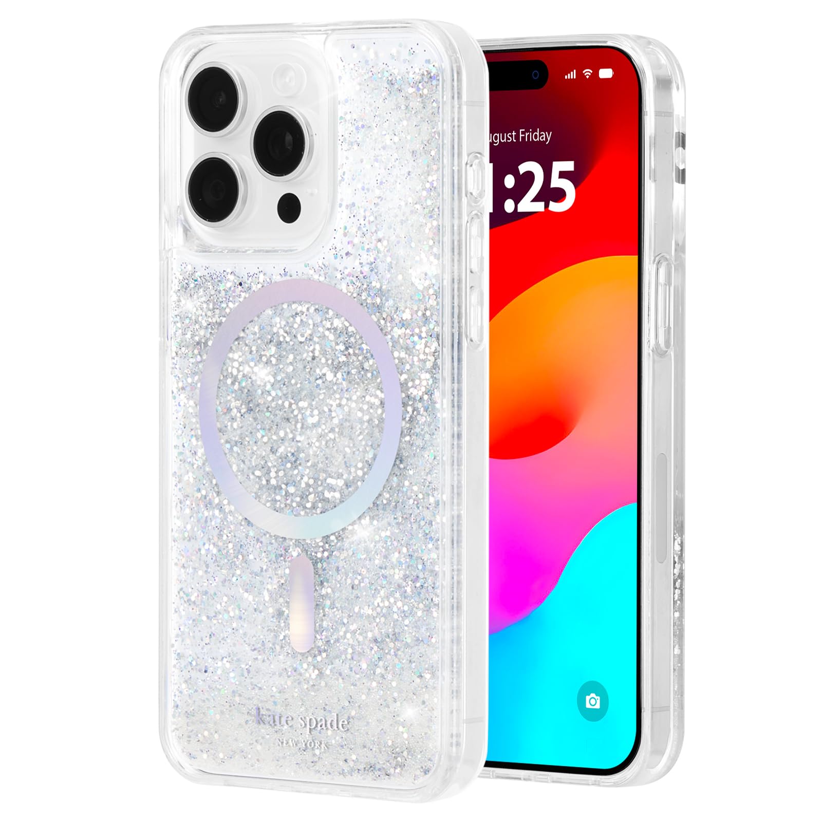 Kate Spade New York iPhone 15 Pro Case, Compatible with MagSafe - Liquid Glitter Iridescent