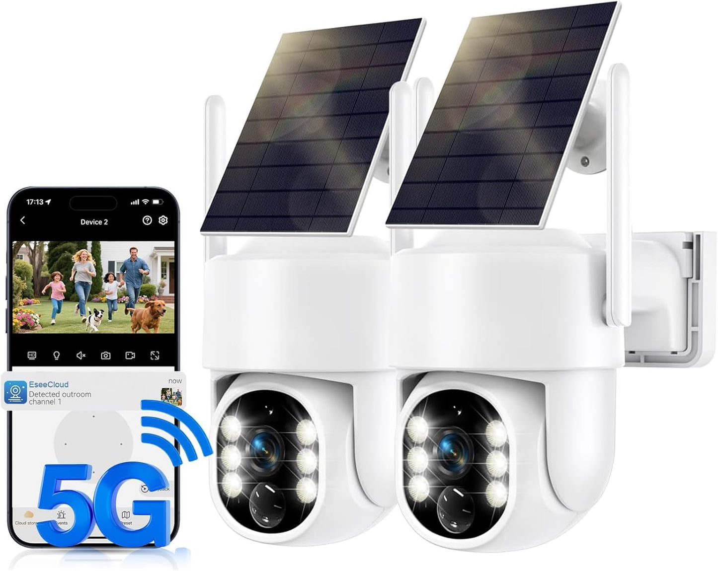 JCMNETE Solar Security Cameras Wireless Outdoor, 5G/2.4GHz WiFi Outdoor Security Camera for Home Security, Solar/Battery Powered