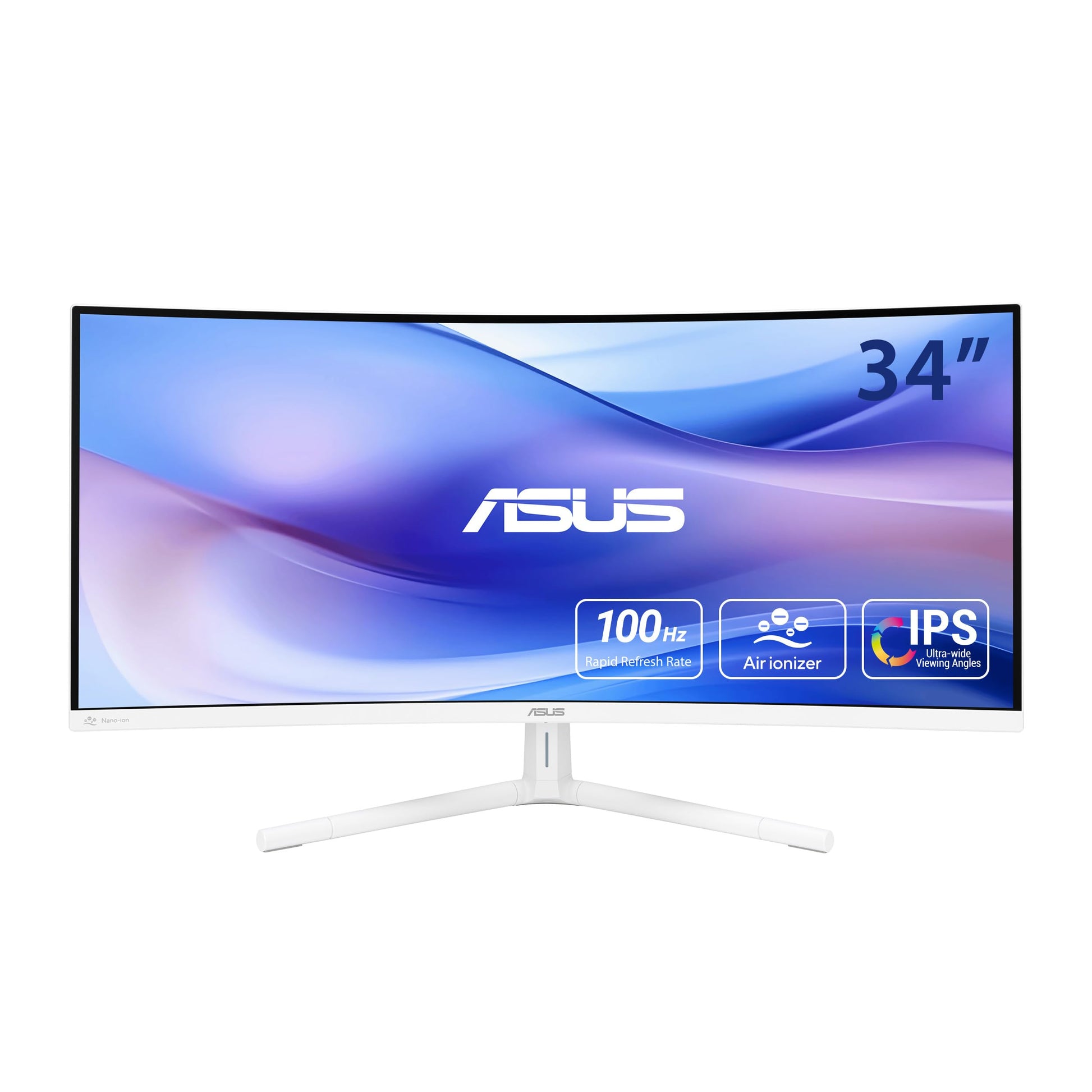 ASUS 34    Ultra-Wide Curved Eye Care Monitor (VU34WCIP-W) - WQHD (3440x1440), 1500R Curvature, Frameless, 100Hz, Nano-ion, Smoo