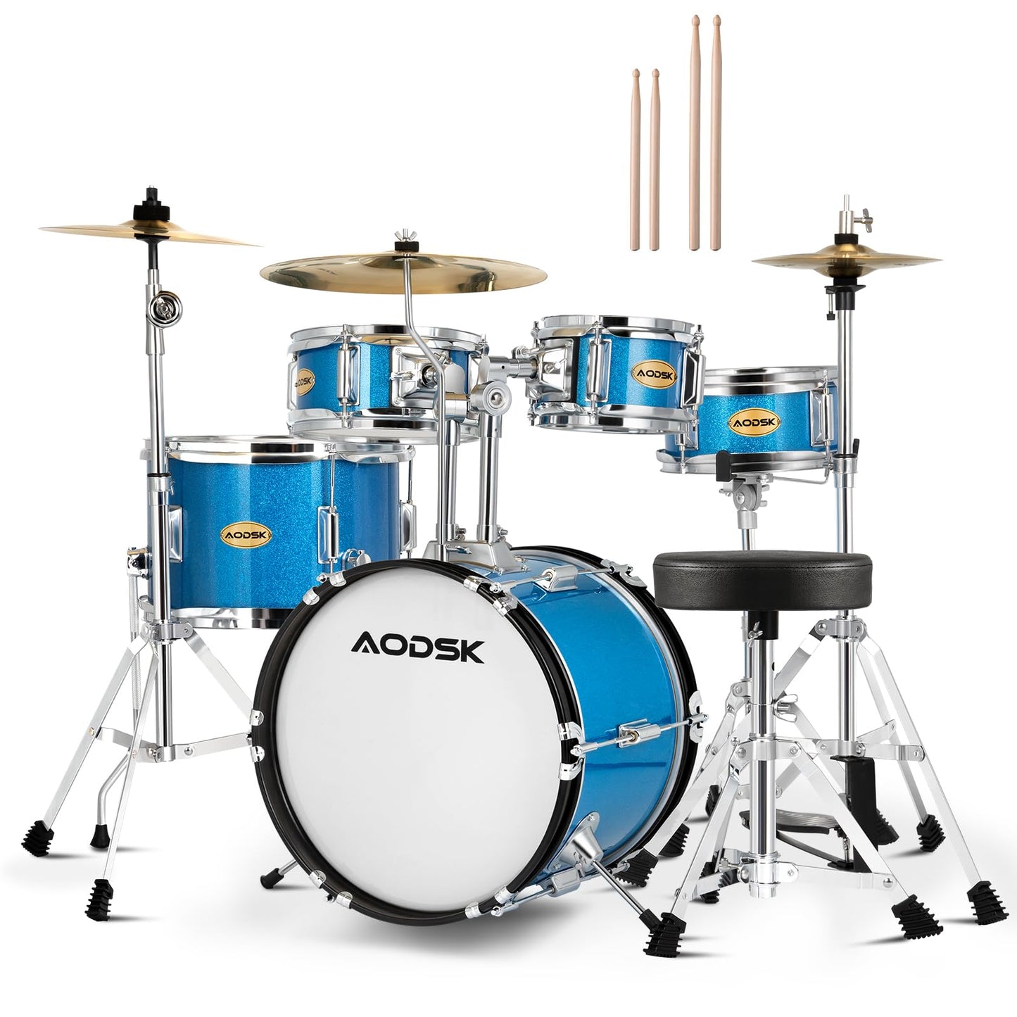 AODSK Drum Sets 5-Piece for Beginners, 14 inch Full Size Complete Drum Kit with Adjustable Throne, Cymbal, Hi-Hat, Pedal & Drums