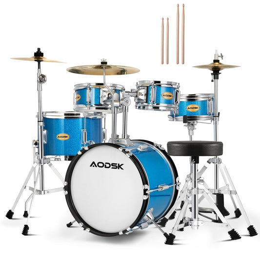 AODSK Drum Sets 5-Piece for Beginners, 14 inch Full Size Complete Drum Kit with Adjustable Throne, Cymbal, Hi-Hat, Pedal & Drums