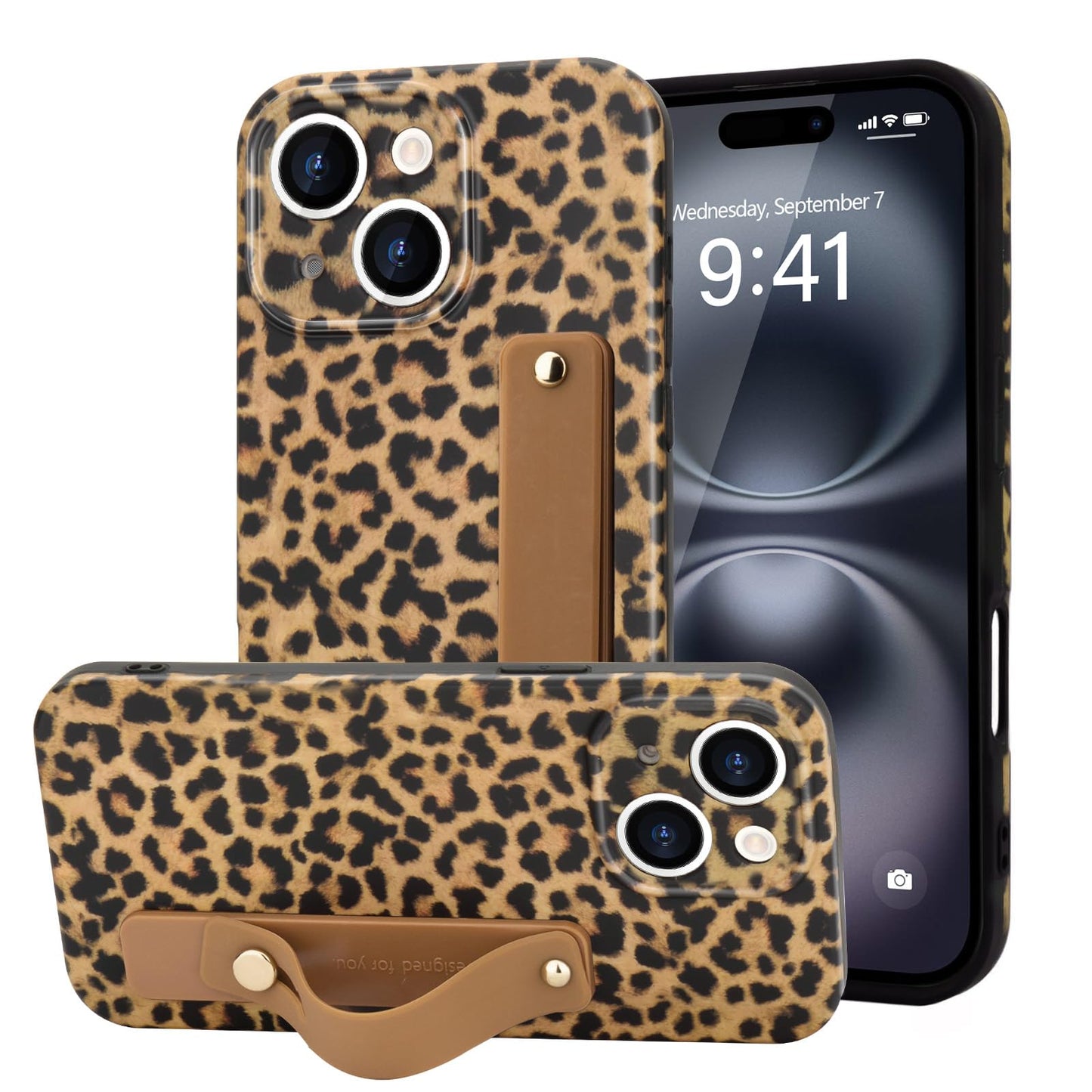 LAPOPNUT for iPhone 14 Case with Wrist Strap, Cheetah Leopard Tortoise Shell Print Shockproof Soft TPU Protective Case Women Gir