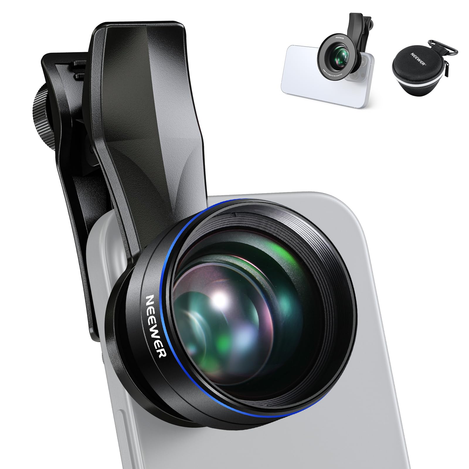 NEEWER 60mm Telephoto Lens with 17mm Thread Phone Lens Clip & 67mm Filter Adapter Ring, 2X Magnification Compatible with iPhone