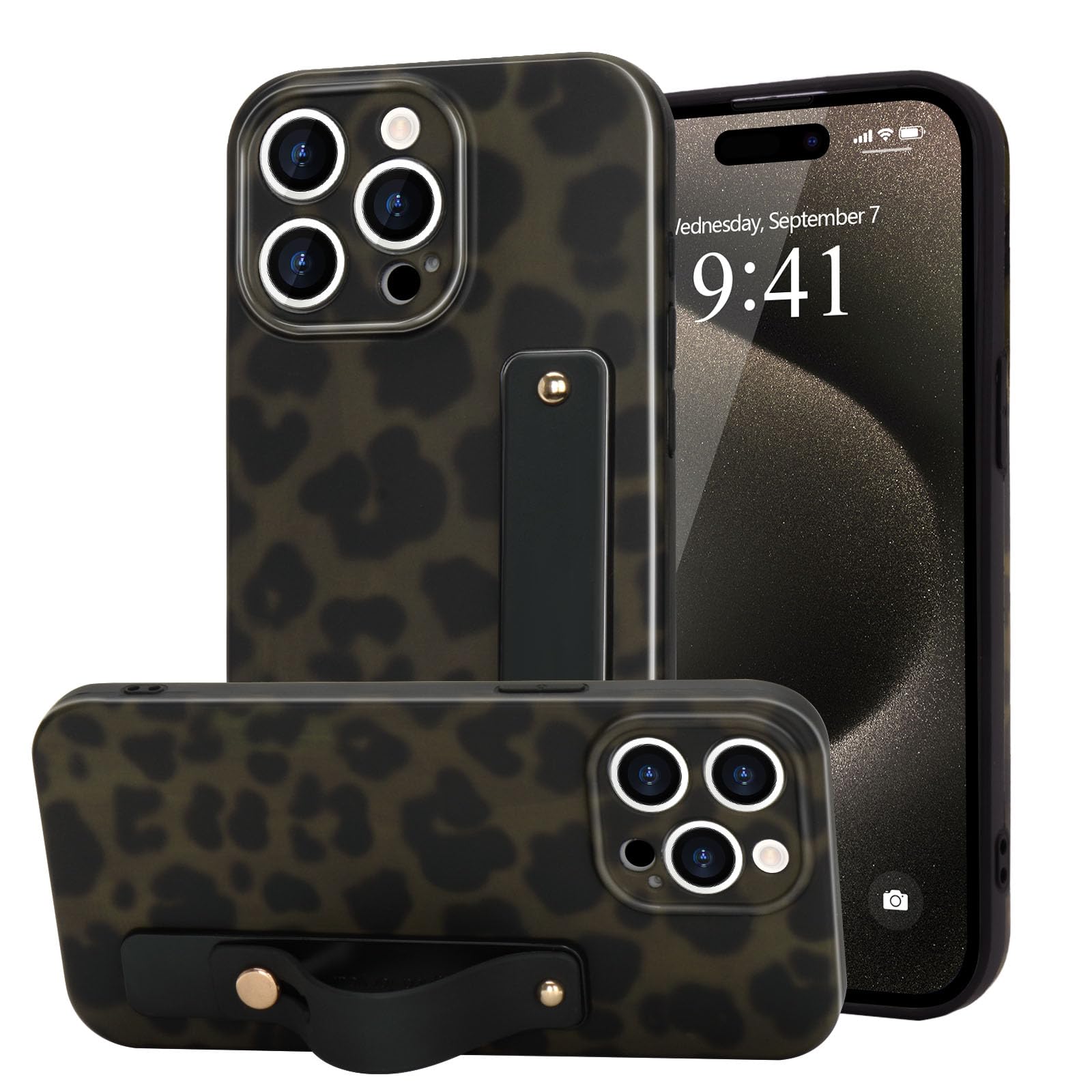 LAPOPNUT for iPhone 14 Pro Case with Wrist Strap, Cheetah Leopard Tortoise Shell Print Shockproof Soft TPU Protective Case Women