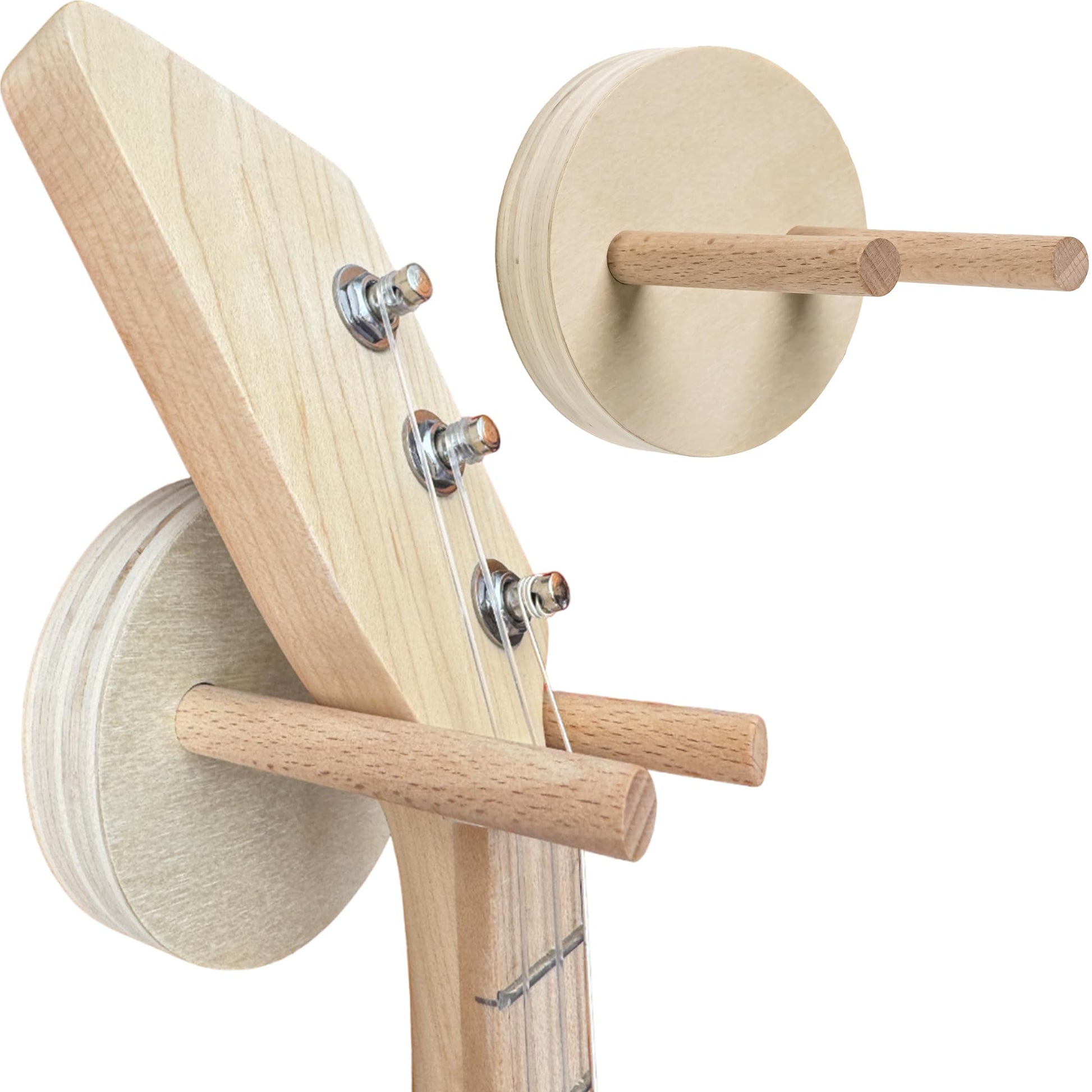 Samorillo [2 Pack] Wall Mounts for Mini Guitars & Ukuleles - Wooden Hooks With Mounting Hardware - Install in Minutes and Hang W