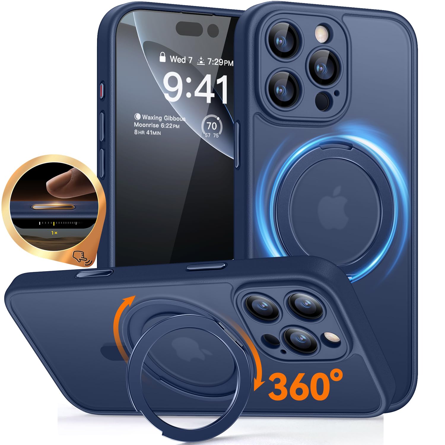 CANSHN 360 Spin Magnetic Stand for iPhone 16 Pro Max Case with Camera Control [Full Camera Protection] [Compatible with Magsafe]
