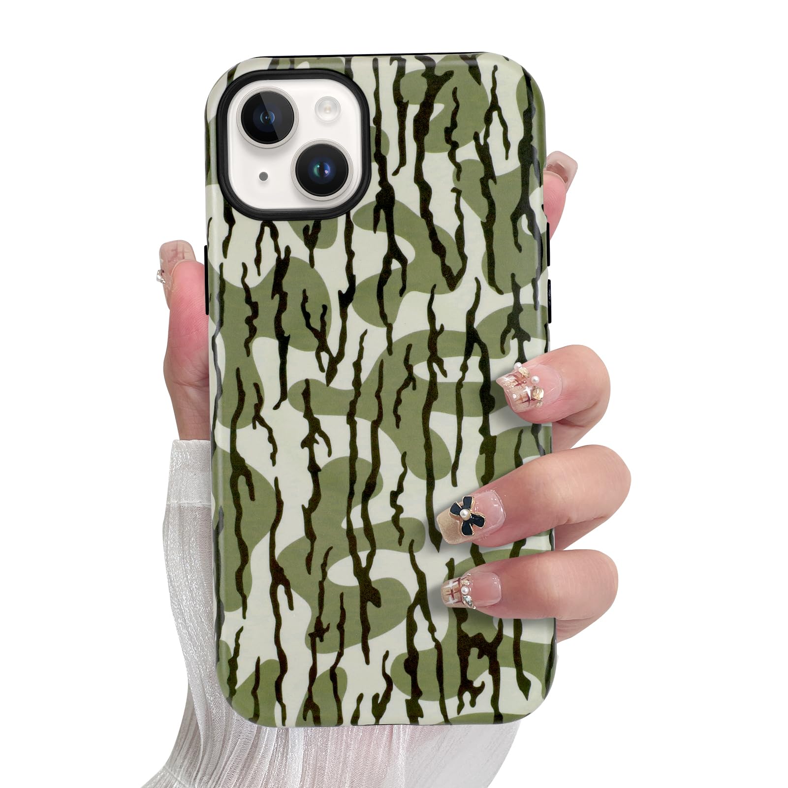 SOKAD Magnetic Camo Camouflage Phone Case for iPhone 15, Cute Camo Stripes Pattern Compatible with Magsafe Matte Protective Case