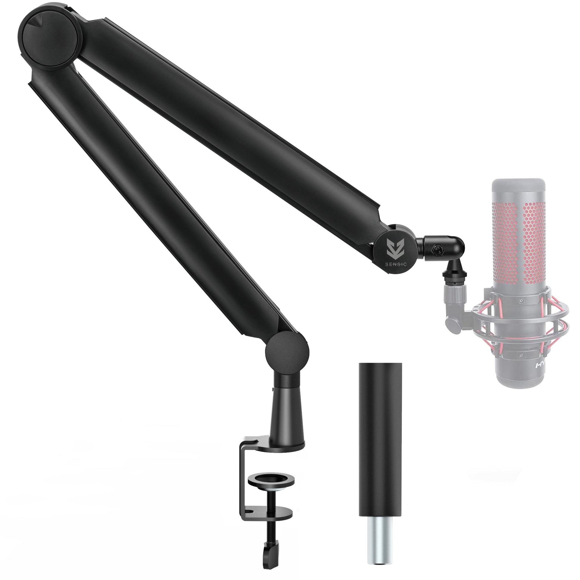 Sensic SA-30 Microphone Boom Arm - 360° Rotatable, Stainless Steel, Black, with 1/4", 3/8", and 5/8" Adapters