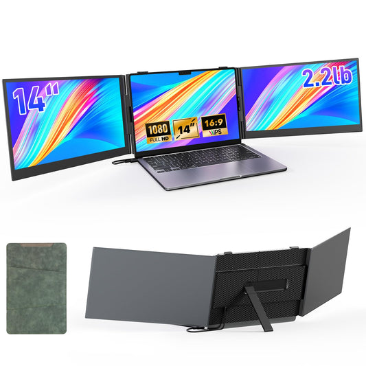 Redalf 14 Triple Laptop Screen Extender,Ultra-Thin & Lightweight (2.2lb) Portable 1080P FHD IPS Monitor, Plug & Play USB-C/HDMI,