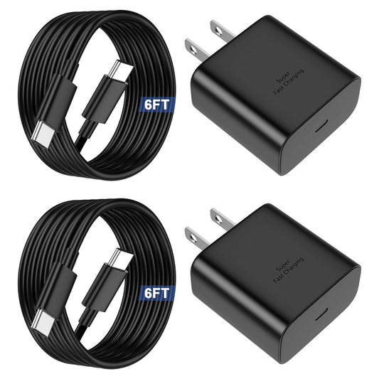 Ryaobwu 45W USB C Fast Charger Compatible with Samsung Galaxy S25 Ultra 2Pack Fast Charging with 6FT USB C Cable for S25/S24/S23