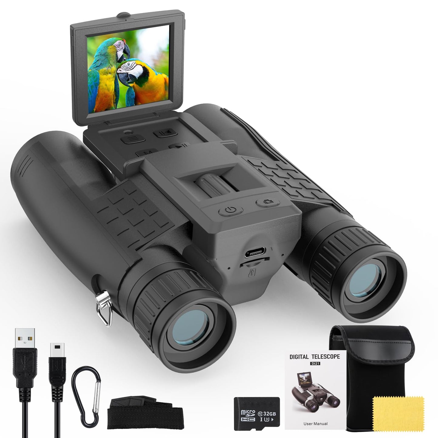 ZZSTAR 12x32 Binoculars with Camera, FMC & BAK4 Prism Lens, Large View, Portable High Powered Binoculars for Adults, 2 LCD Displ