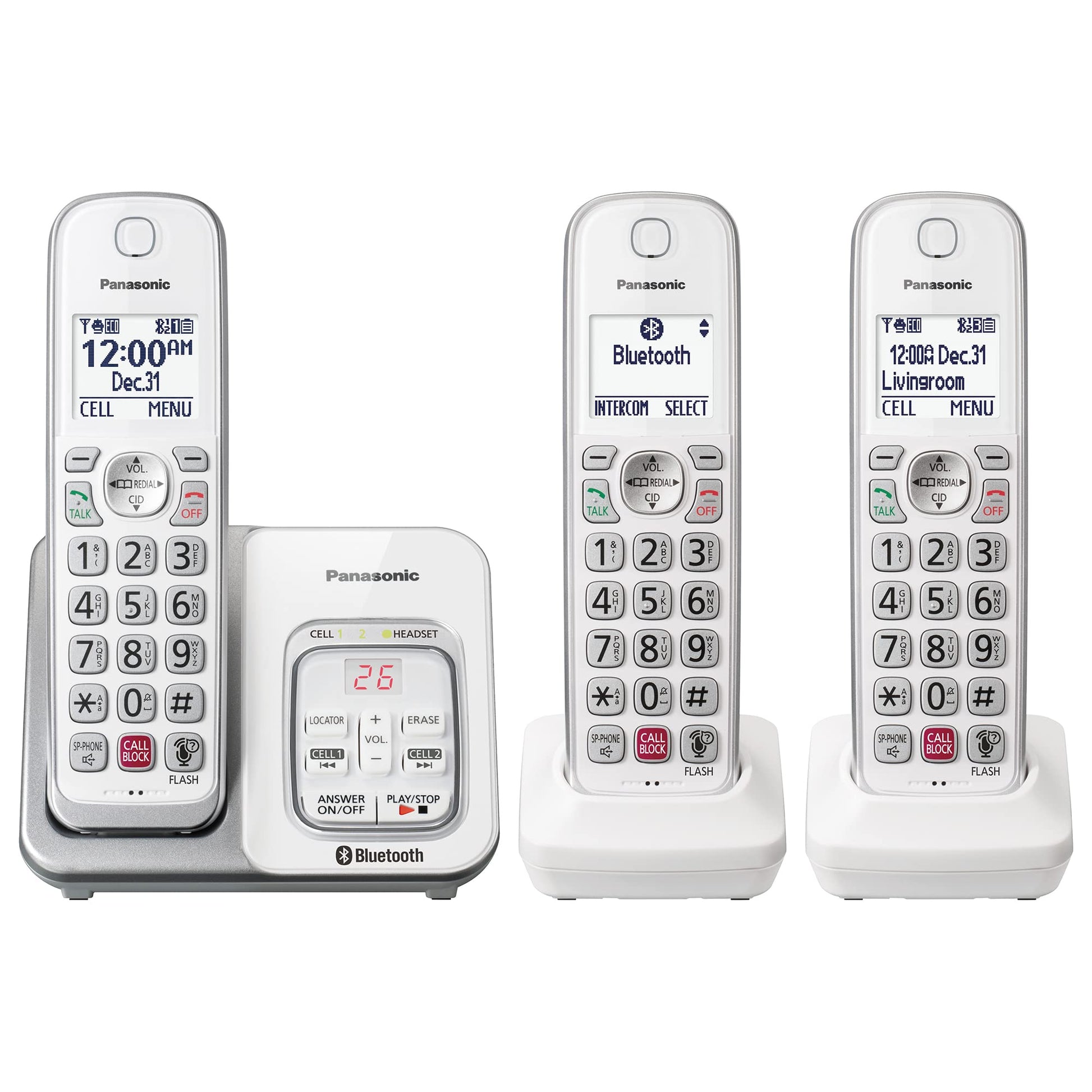 Panasonic Cordless Phone with Answering Machine, Link2Cell Bluetooth Home Phones, Voice Assistant and Advanced Call Blocking, Ex