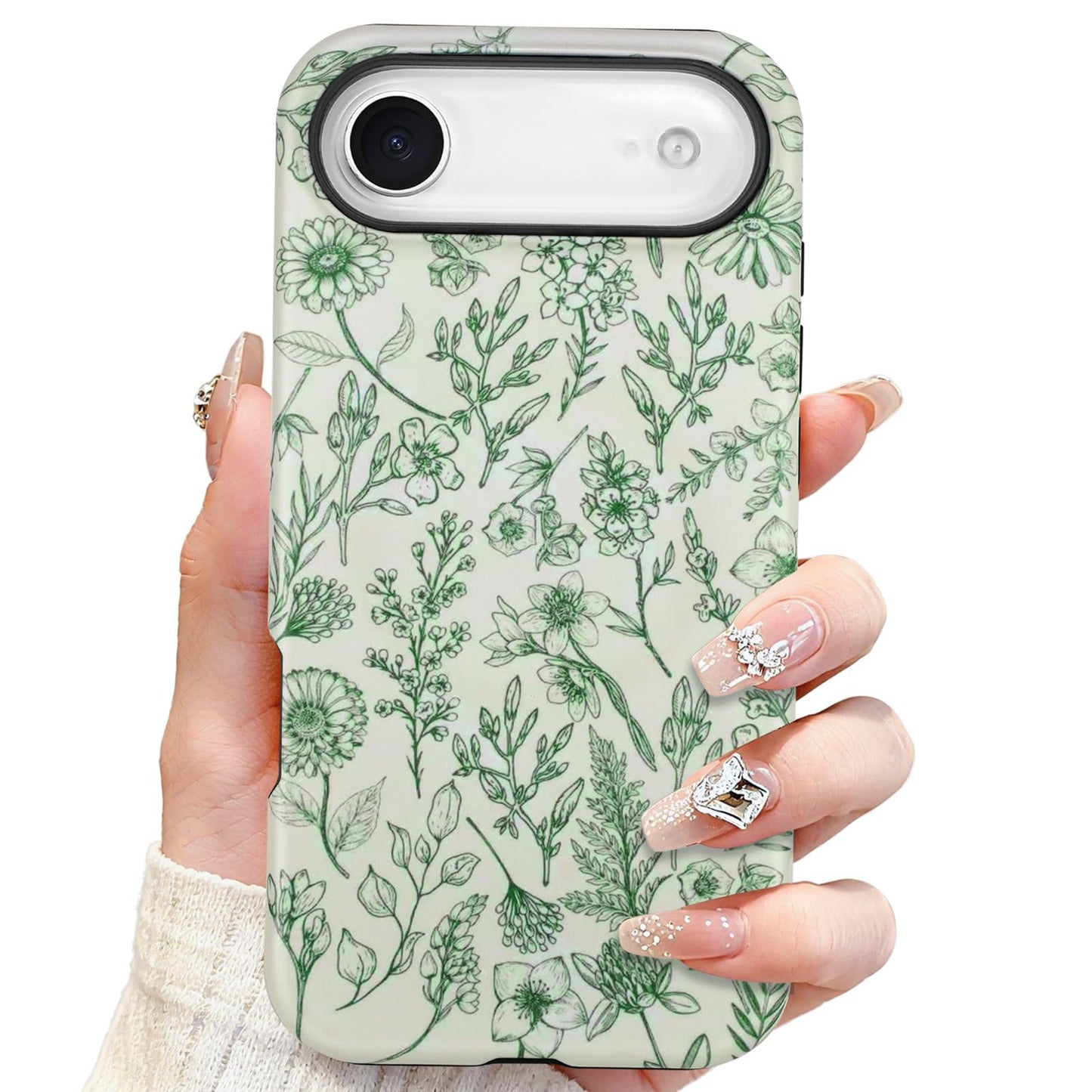 SOKAD Magnetic Sage Floral Phone Case for iPhone Air, Vintage Green Flower Pattern Compatible with Magsafe Matte Protective Case