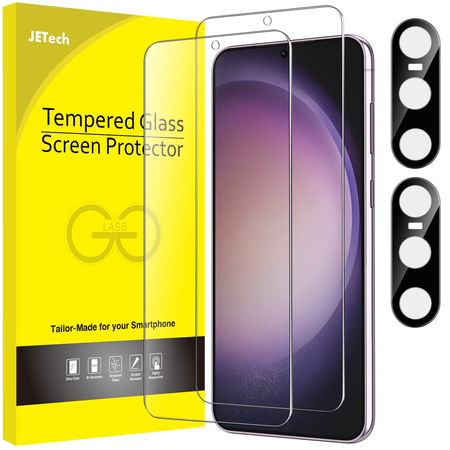 JETech Screen Protector for Samsung Galaxy S23+ / S23 Plus 5G 6.6-Inch with Camera Lens Protector, Tempered Glass Film, Fingerpr