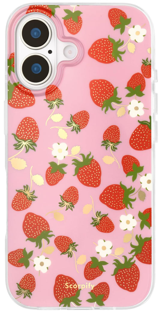 SCORPIFY for iPhone 17 Case [Compatible with MagSafe] with Strawberry Party Fruit Design, Cute Floral Magnetic Phone Cover for W