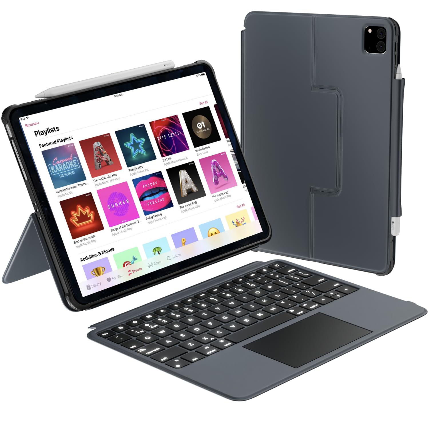 Macally iPad Air 13 Inch Case Keyboard (M3, 2025/M2, 2024) |iPad Pro 12.9 Keyboard Case (5/6th Gen) with Large Trackpad, Multi A