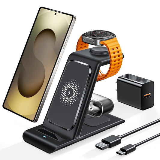 Wireless Charging Station for Samsung Wireless Charger Galaxy Watch 8/7/6/5/4/3 Active 2/1 Stand Galaxy S25 Ultra/S25/S24/S23/S2