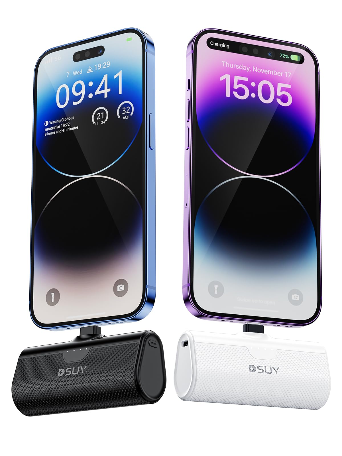 Dsuy 5000mAh 2 Packs Portable Phone Charger iPhone with Built-in Cable, MFi Certified Portable Power Bank External Battery Pack