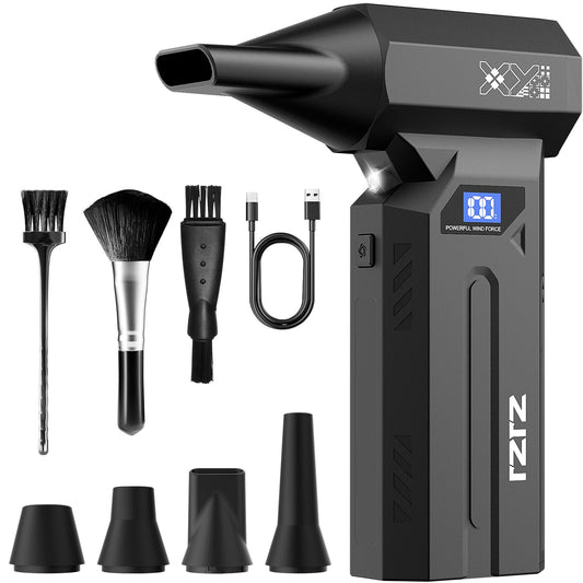 ZJZJ Compressed Air Duster, 150000RPM Powerful Electric Air Duster, 4-Gears Adjustable Cordless Air Blower with LED Light, Recha